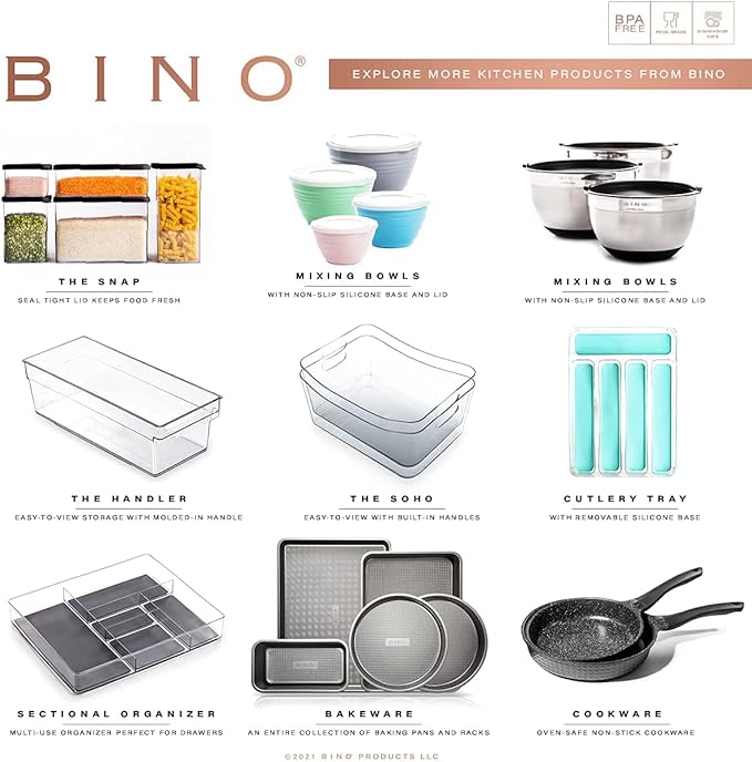 BINO Utensil Tray Storage Bin | Non-Slip Lining and Rubber Feet, Light Grey