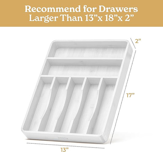 SMIRLY Silverware Drawer Organizer – Bamboo Kitchen Drawer Organizer, Adjustable Utensil Holder and Cutlery Tray, Drawer Dividers for Flatware and Kitchen Utensils