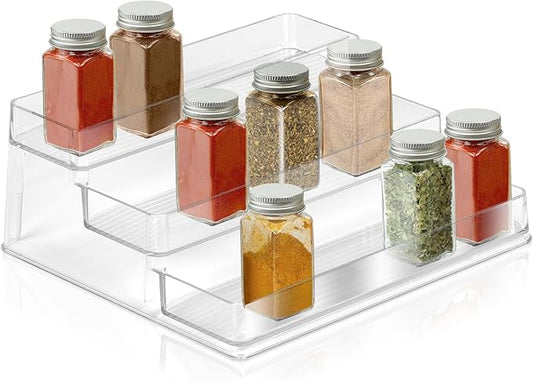 Richards 3 Tier Shelf Spice 10" x 4" x 9" Clear Plastic Rack for Cabinet-Eliminate Household Clutter-Organize Canned Food, Seasoning in Pantry