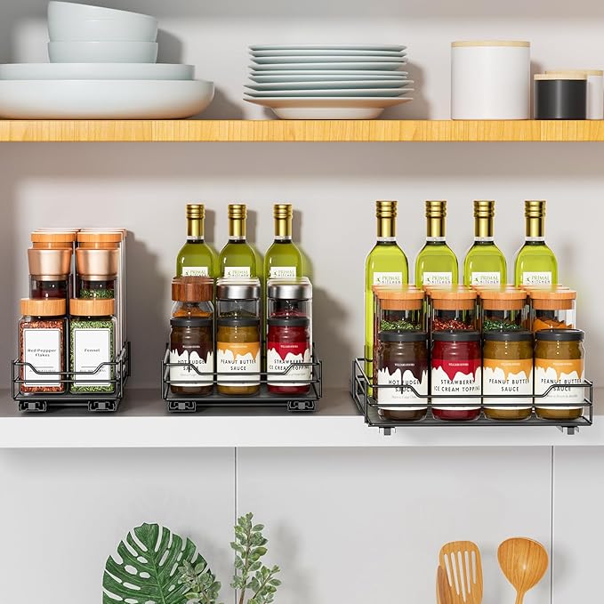 RCHYFEED Pull Out Spice Rack Organizer for Cabinet,Slide out Spice Organizer for Inside Cabinets,Heavy Duty Spice Organization for Kitchen and Pantry,Seasoning,Sauces(1-Tier,6.5" Wx10.5 Dx2.5 H)