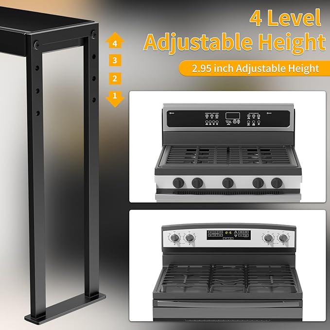 Spice Rack Shelf for Kitchen Stove, Adjustable 27 to 33 Inch Spice Rack Organizer, 4 Level Adjustable Height Stove Top Shelf for Kitchen, Over the Stove Shelf for Countertop, Black
