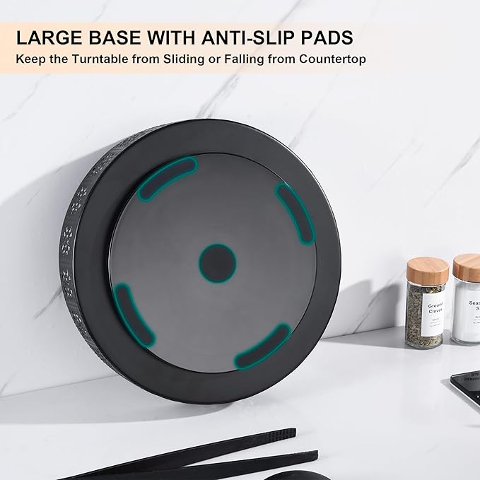 LEMIKKLE Rotating Turntable Vanity Tray 11 Inch for Perfume Candle, Bamboo Kitchen Sink Countertop Organizer for Keep Glass, Sponge and Soap Bathroom Organizer Coffee Table Decorative Tray Black