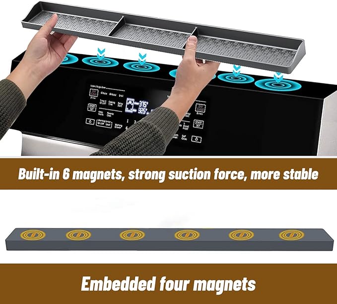 30 Inch Silicone Magnetic Stove Top Shelf with 6 Magnets, Stove Spice Rack Shelf Foldable Magnetic Spice Rack for Stove, Stove Shelf for Back of Stove, Stove Rack for Kitchen (grey)