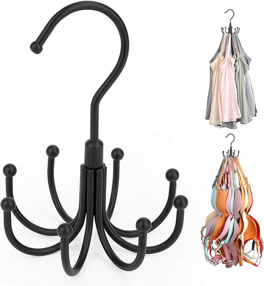 ZEDODIER Tank Top Hanger, 2 Pack Rotatable Bra Organzier for Closet, Max 48 Storage Capacity Sport Bra Holder, Metal Space Saving Closet Organizers and Storage, Black