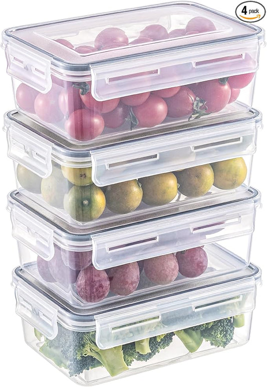 KAGUYA 4 pack Food Storage Containers with Lids, Plastic Food Containers for Pantry Organizers and Storage, 34 Oz, 100% BPA Free, Leak-Proof, Microwave and Freezer Safe
