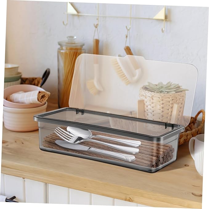 Cabilock 3Pcs Flatware Tray Drawer Organizer with Lid，Chopsticks Drain Silverware Tray with Lid Cutlery Countertop Storage Container Tableware Storage Organizer Easy Clean