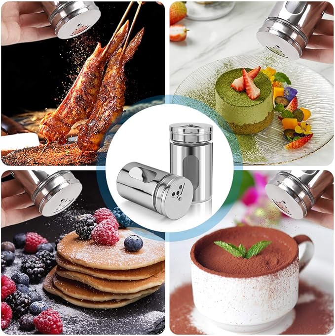 Accmor 2pcs Salt and Pepper Shakers,Stainless Steel Shaker for Salt Powder Sugar Cinnamon Pepper, Spice Dispenser with Adjustable Pour Holes,Silver
