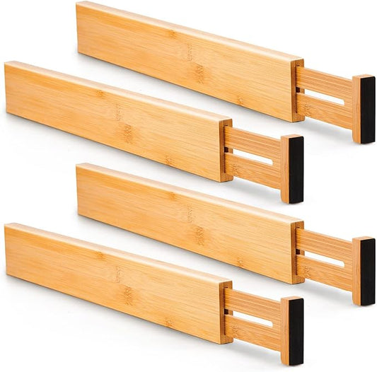 Utoplike 4 PCS Bamboo Kitchen Drawer Dividers(Fits 15"-17.7" Drawer Inner Size), Adjustable Drawer Organizers for Socks, Spring Loaded, Works in Drawer for Bedroom, Kitchen, Dresser, Bathroom, Desk