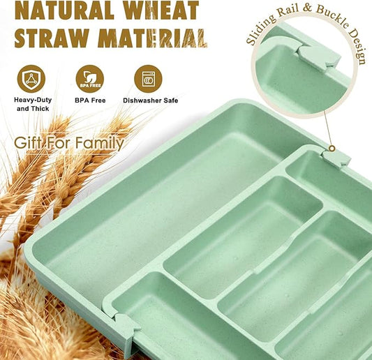 FANCILLA Silverware Organizer for Kitchen Drawers, Wheat Straw Large Expandable Utensil Drawer Organizer, BPA Free Adjustable Cutlery Holder, Dishwasher Safe Flatware Tray, 6-8 Slots (Turquoise)