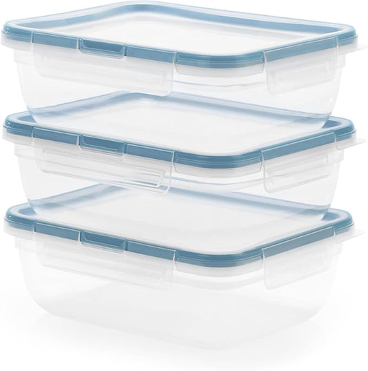Snapware Total Solution (8.5-Cup) Plastic Food Storage Containers Set, Leakproof & Airtight Locking Lids Rectangular Tupperware, Non-Toxic BPA-Free Lids, Microwave Dishwasher Freezer Safe (Pack of 6)