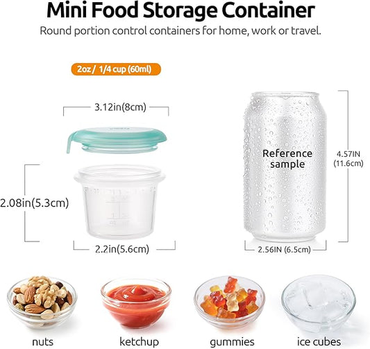 U-Taste 2oz Silicone Food Container: Mini Kitchen Storage with Airtight Lid, Freezer & Microwave Safe, Dip Box with Date Marking Circle, Clear Round Stackable for Sauce, Dressing, Condiment (Teal)