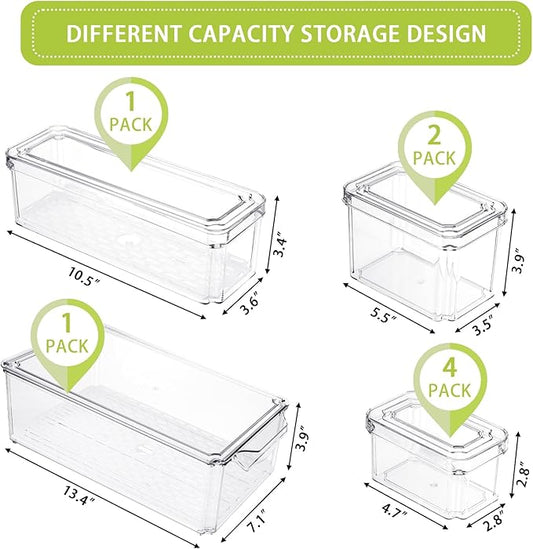 Moretoes 8 Pack Fridge Organizer Bins, Stackable Fridge Organizers with Lids, BPA-Free Clear Storage Bins for Fridge, Freezer, Kitchen, Cabinet, Pantry