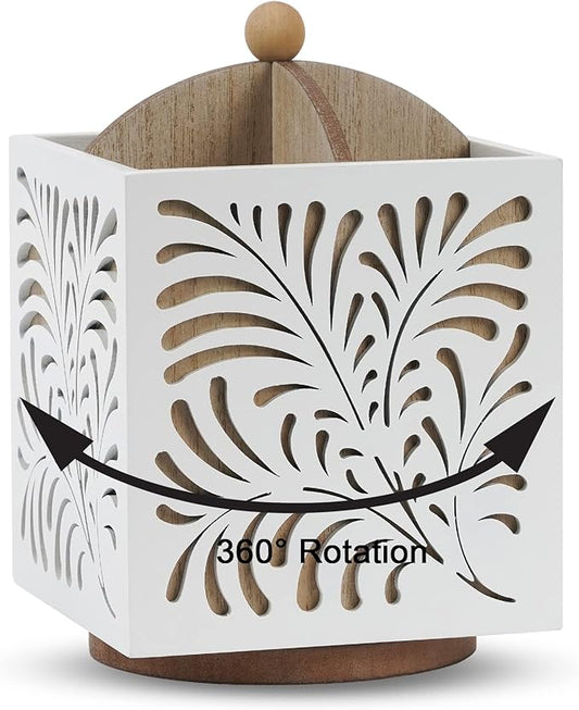 360° Rotating Kitchen Utensil Holder for Countertop, Wooden Utensil Organizer Cutlery Holder, Utensil Caddy Utensil Crock, Silverware Flatware Organizer for Spoons, Knives, Forks, 5.5" x 6.3"
