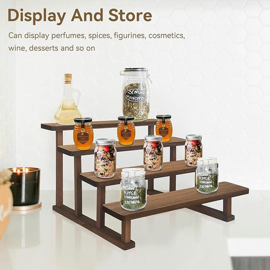 4 Tier Wooden Display Riser Stand,Cupcake Display Shelf Tabletop Spice Rack for Party,Kitchen,Perfume,Fragrance,Vendors event