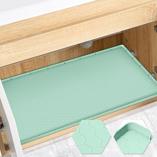 Waterproof Under Sink Mat 22" x 19", Silicone Cabinet Liner, Rubber Protector for Kitchen and Bathroom, Keeps Cabinets Clean, Dry, and Organized (Mint Green)