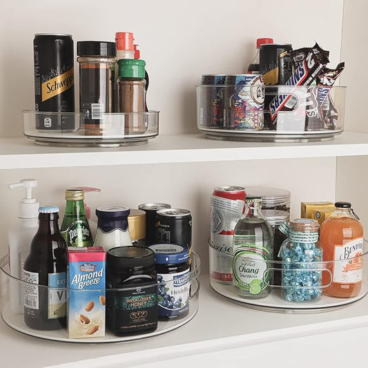 KAGUYA 4 Pack Lazy Susan Organizer, Non-Skid Turntable Organizer for Cabinet, Pantry, Kitchen, Office Countertop, Refrigerator, Cupboard, Bathroom, Clear Organizer Rotating, 8/10/11/12 inch