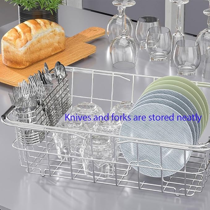 Cutlery Holder, Silverware Organizer And Drying Rack, Stainless Steel, 3 Compartments, Rust-Proof, No Drilling