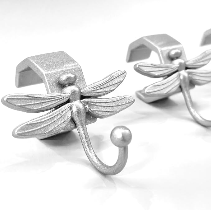 12" Valet Rod for Closet Pull Out with 4 Dragonfly-shaped Hooks, Silver