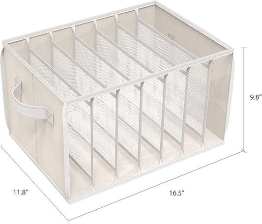 Zilink Upgraded Wardrobe Clothes Organizer with Support Board Clear Jean Organizers for Closet with 7 Grids Divider Extra Large Sweater Organizer for Closet for Jean Pant Sweaters T-Shirt,3 Pack,Beige