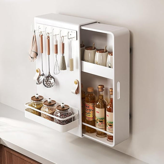 Carbon Steel Wall Mounted Kitchen Storage Pull Out Durable Slide Out Spice Racks Organizer,Two way movement,No drill Wall Mounted,Three silent sliders design, High-end Condiment Rack
