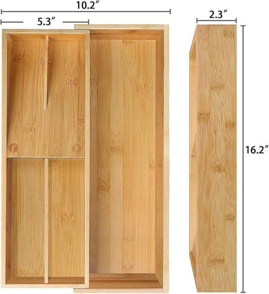 Expandable Bamboo Kitchen Drawer Organizer - Silverware Organizer - Utensil Holder and Cutlery Tray for Flatware Organizers and Kitchen Utensils