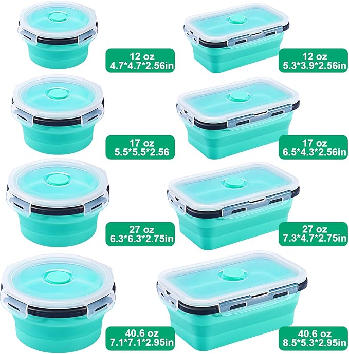 12 Pack Collapsible Food Storage Containers With Lids, Collapsible Storage Containers Sets Silicone Collapsible Bowls For Camping, RV Accessories, Travel Trailer Must (Mixed oz) (12)