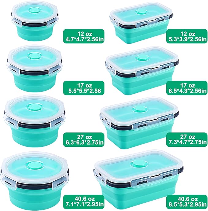 12 Pack Collapsible Food Storage Containers With Lids, Collapsible Storage Containers Sets Silicone Collapsible Bowls For Camping, RV Accessories, Travel Trailer Must (Mixed oz) (12)