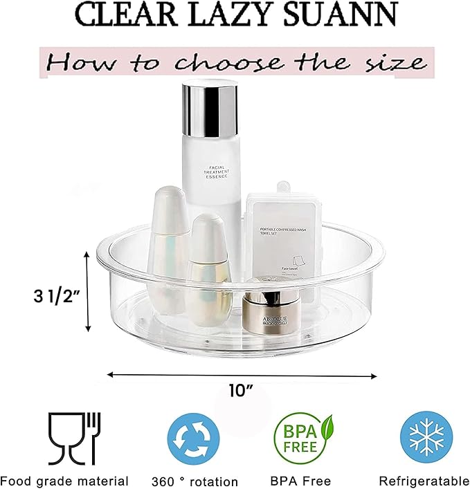 Vacane Clear Plastic Turntable Organizer - 10' Lazy Susan for Cabinet, Pantry & Countertop