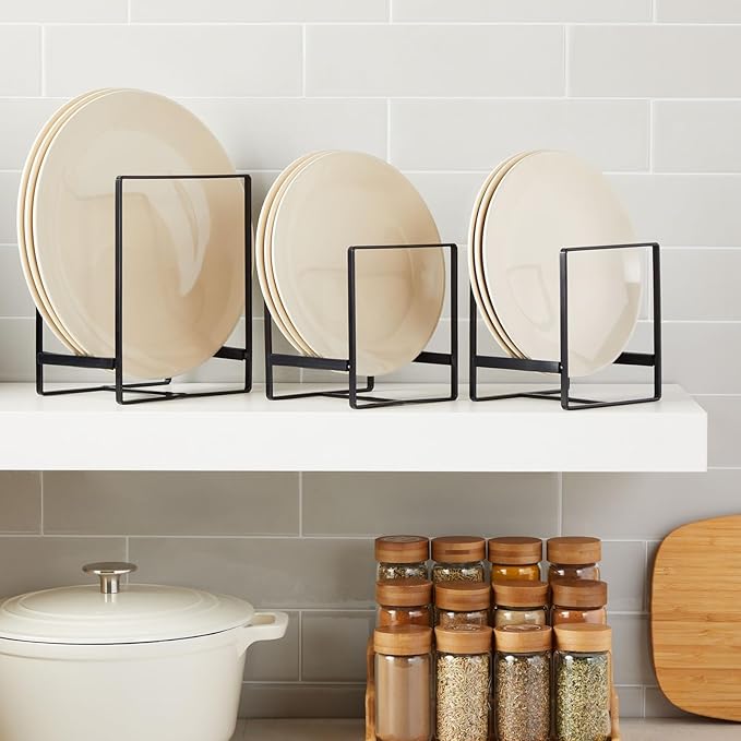 Juvale 3 Piece Plate Organizer for Kitchen Cabinet, Shelf, 2 Sizes for Pots, Pans, Cutting Boards (Black)