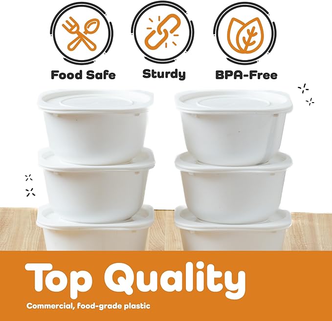 GSM Brands Pizza Dough Proofing Boxes - Stackable Commercial Quality Trays with Covers (5.3 x 5.3 x 2.5 Inches, 20 fl. oz. Each) - 6 Trays and 6 Covers