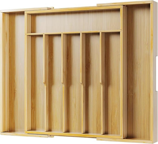 Kitsure X-Large Thickened Silverware Organizer - Expandable Bamboo Kitchen Drawer Organizer for Cooking Utensils and Cutlery, Sturdy Kitchen Organizers and Storage Solution, 20.2"×15.5"×1.8"