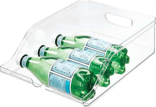 iDesign Crisp Plastic Refrigerator and Pantry Soda Bin, Modular Stacking Food Storage Box for Pop, Sparkling Water, Beer, Canned Goods, BPA Free, 14.03" x 10.4" x 3.75", Clear