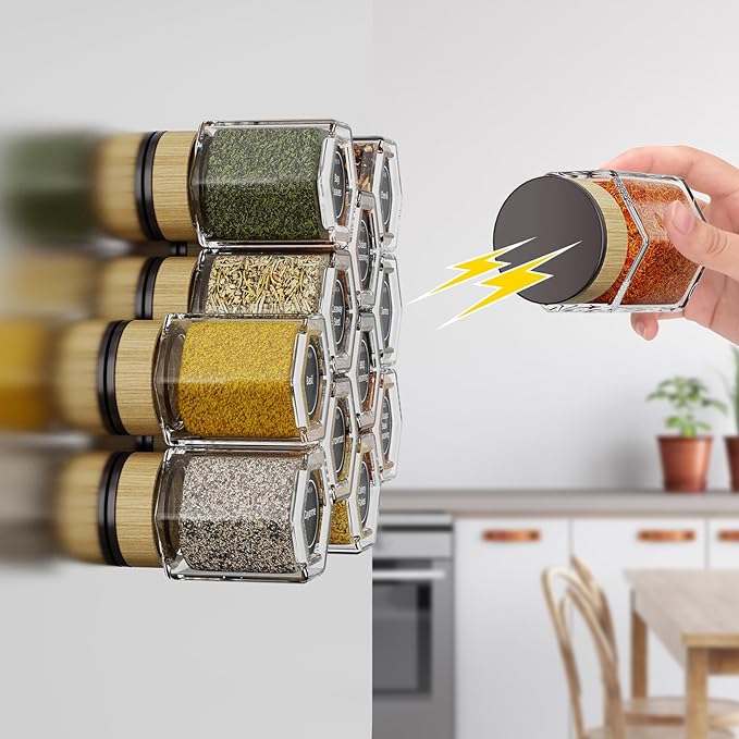 set of 12 magnetic glass spice tins with 180 seasoning label stickers