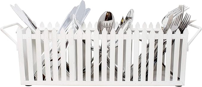 Boston Warehouse White Picket Fence Flatware Caddy