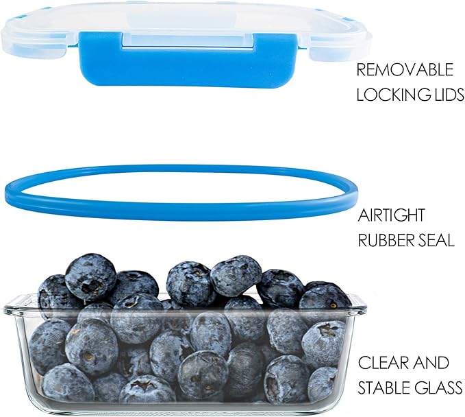 C CREST [5-Pack] Glass Lunch Box, Meal Prep Glass Containers with Lids, Glass Food Storage Containers, 34 OZ