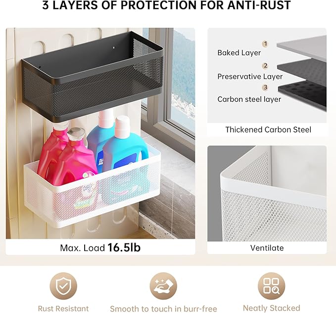 Magnetic Shelf for Washing Machine Magnetic Organizer for Laundry Washing Machine Shelf Hanging Basket Storage Magnetic Fridge Shelves Spice Rack for Refridgerator (White, L13.78in*W5.12in*H3.94in)