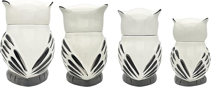 Tuscany Cute Black and White Owl 4PCs Canister Set with Lid, Kitchen Storage Jar, Food Storage Container, Airtight Storage Container With Rubber Seal
