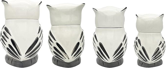 Tuscany Cute Black and White Owl 4PCs Canister Set with Lid, Kitchen Storage Jar, Food Storage Container, Airtight Storage Container With Rubber Seal