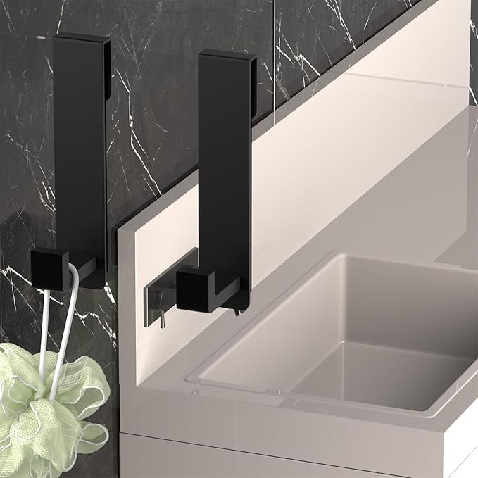 WUIVIUT Heavy-Duty Stainless Steel 7.5 Inch Over The Glass Door Shower Hooks - Towel Hooks for Frameless Shower Glass Door Bathroom Holder for Frameless Glass Door(L Shape 2 Pack, Fits 3/8'' Thick)