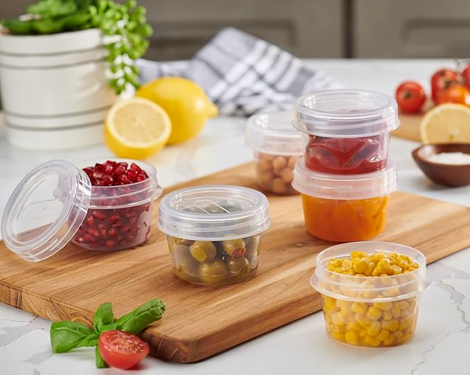 PLASTICPRO 6 Pack Twist Cap Food Storage Containers with Clear Screw on Lid- 4 oz Reusable Meal Prep Containers - Small Freezer Containers Microwave Safe Clear Plastic Food Storage