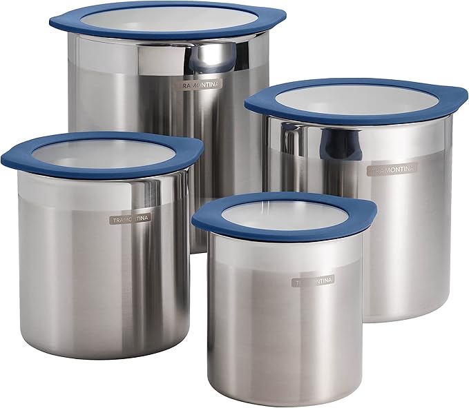 Tramontina 4 Pc Stainless Steel Canister Set Blue, 80204/026DS