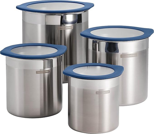 Tramontina 4 Pc Stainless Steel Canister Set Blue, 80204/026DS