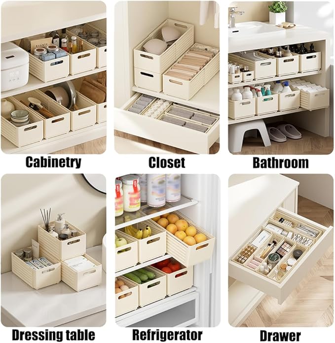 Foldable Storage Bins, Plastic Expandable Boxes for Organizing, Adjustable from 11-18.8" Drawer Organizers Separators Dividers for Bedroom Kitchen Utensils Tools Closet, Small White