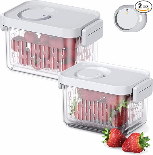 vacane Produce Containers with Lid and Colander, 3.8 Cup/900ml Clear Fruit Containers for Fridge Dishwasher Safe Berry Containers, BPA-Free Lettuce Keeper, Keep Food Fresh