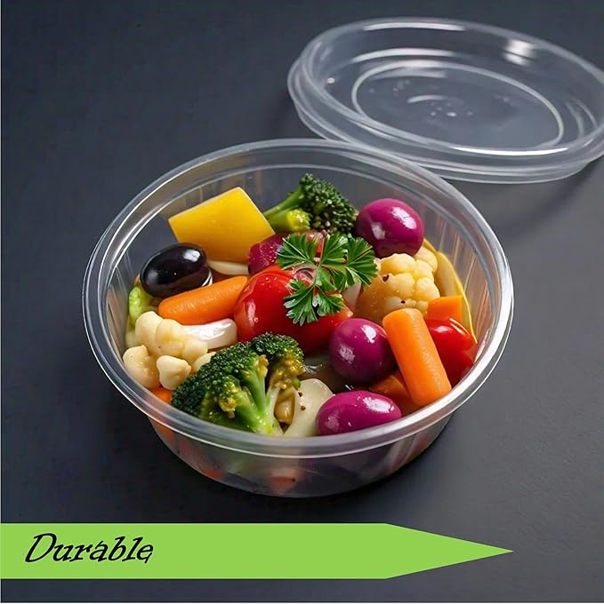Mr Miracle Deli Containers with Lids - 48 Pack of 16 oz Clear Airtight Reusable Plastic Food and Multi-Purpose Containers - Microwave, Freezer, and Dishwasher Safe