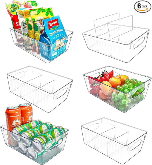 6 Pack Pantry Organizers and Storage, Fridge Organizer, Refrigerator Organizers and Storage, Freezer Organizer Bins, Kitchen Spice Organization for Cabinet, Organization and Storage