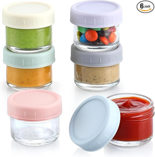 VITEVER [6 Pack] Salad Dressing Container To Go, 1.7 oz Glass Small Condiment Container with Lids, Dipping Sauce Cups Set, Leakproof Reusable Sauce Containers for Lunch Box Work Trip.