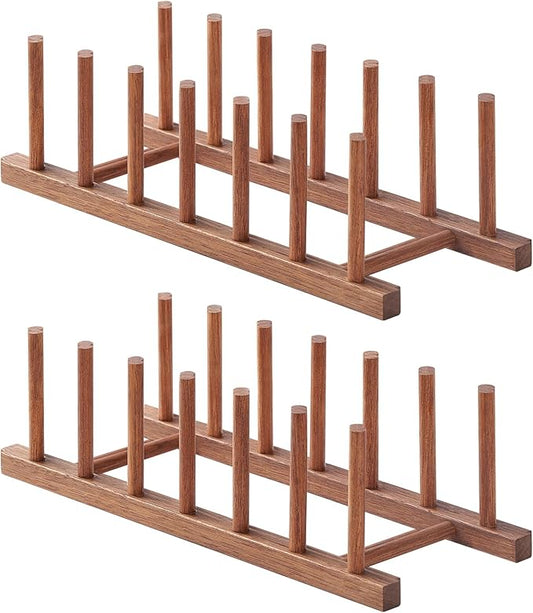 Pot Lid Plate Organizer Holder for Cabinet Space Saver-2 Pack Wooden Dish Drying Rack- Cutting Board Organizer Holder-Plate Rack for Dish/Pot Lid/Bowl/Cup/Cutting Board