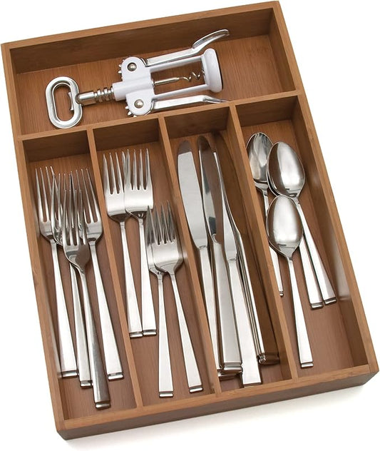 Lipper International 8876 Bamboo Wood Flatware Organizer, 5 Compartments, 10 1/2" x 14" x 2"