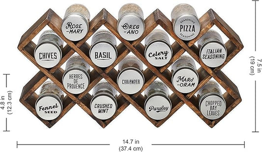 Kamenstein 10 Jar Criss-Cross 2-in-1 Spice Organizer for Countertop or Wall with Spices Included, FREE Spice Refills for 5 Years, Gray Wash Bamboo with Metal Caps